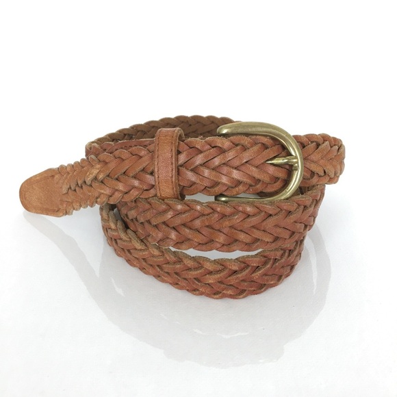 Surrey Women’s Brown Leather Belt Solid Brass Buckle Braided Woven Boho Size M - Picture 1 of 8